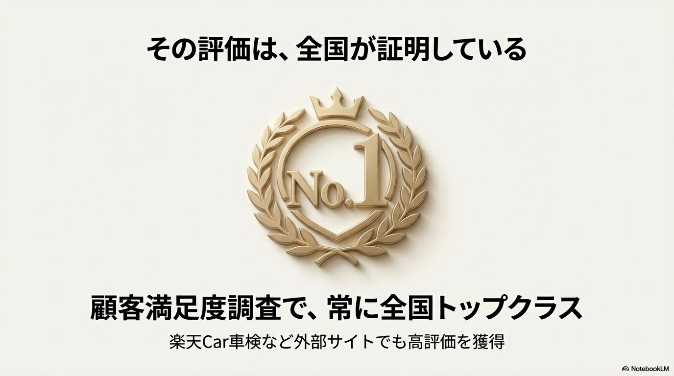 顧客満足度調査や楽天Car車検などの外部サイトで獲得している高評価の紹介。