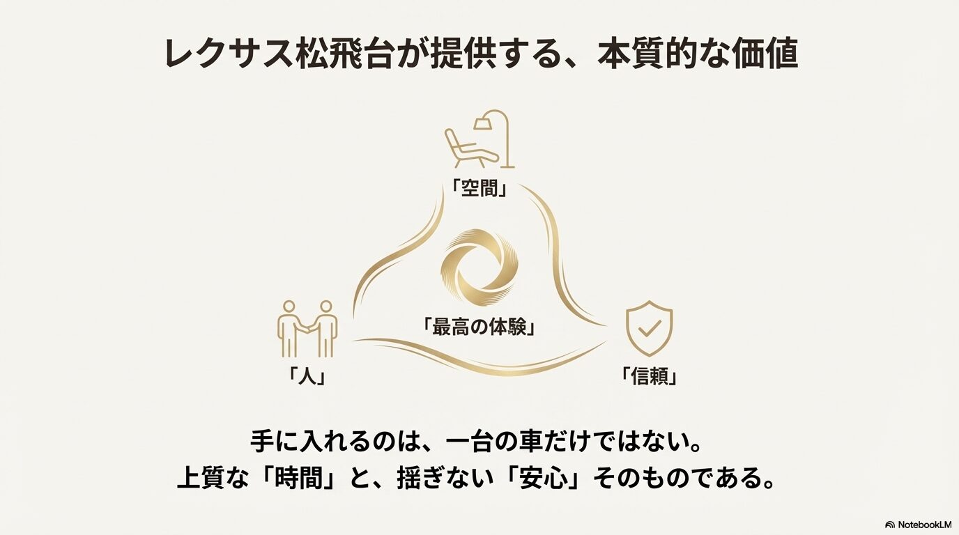 空間・人・信頼が組み合わさって生まれる「最高の体験」と上質な時間・安心の図解。
