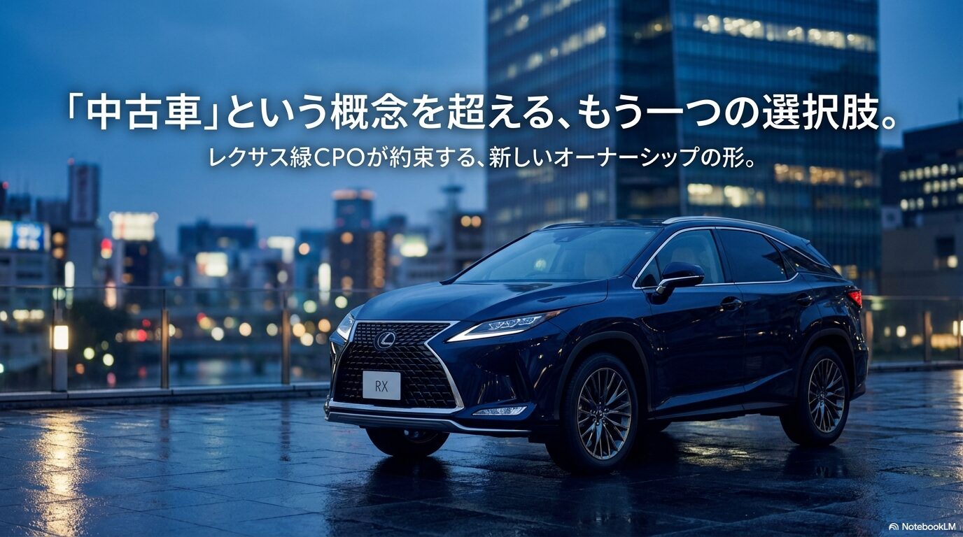 「中古車」という概念を超える新しいオーナーシップを約束するレクサス緑CPOの紹介スライド
