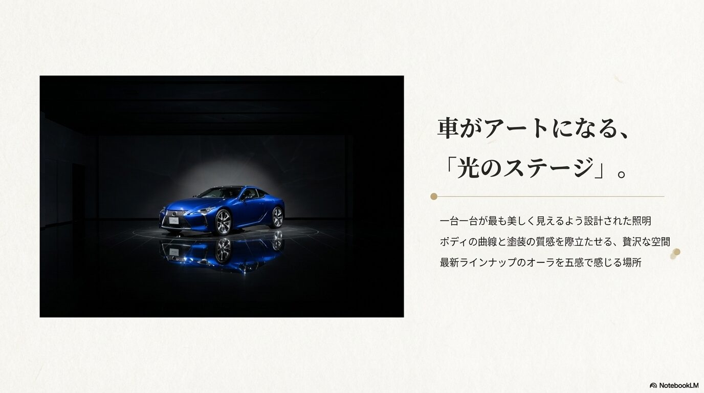 レクサス練馬のショールームで輝く展示車両