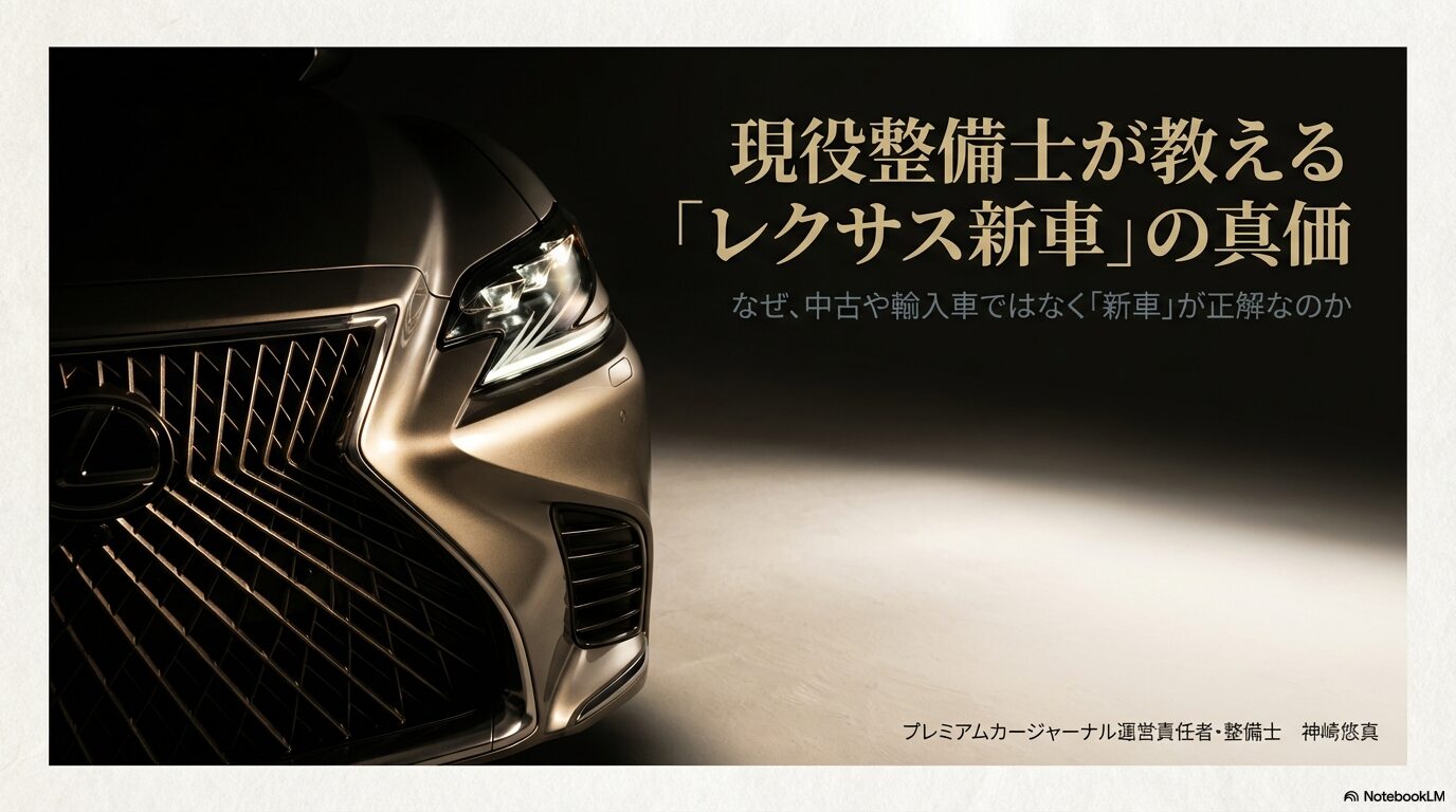 レクサスを新車で買うメリットを現役整備士の神崎悠真が解説するタイトルスライド資料