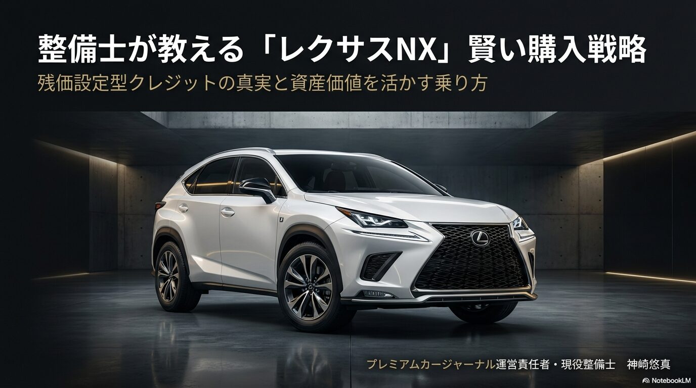 レクサスNXの車両画像と、現役整備士が教える賢い購入戦略・資産価値を活かす乗り方のタイトルスライド