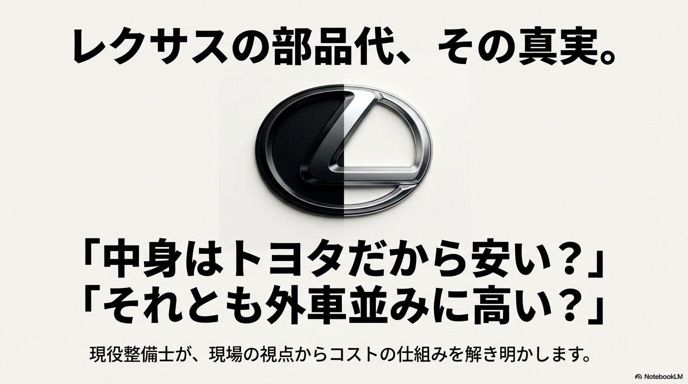 レクサスのエンブレムと部品代の真実についてのタイトルスライド