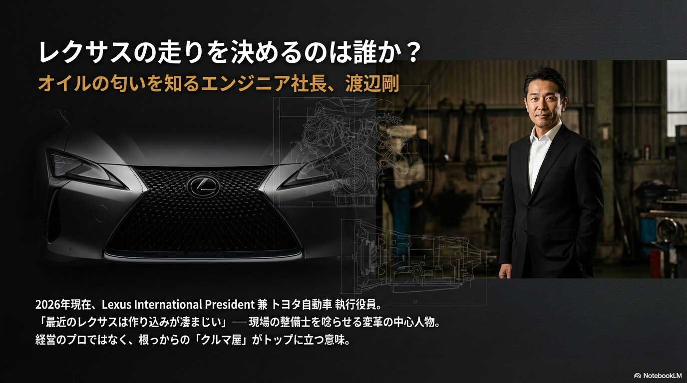 オイルの匂いを知るエンジニア社長、レクサス・インターナショナル・プレジデント渡辺剛氏の紹介スライド