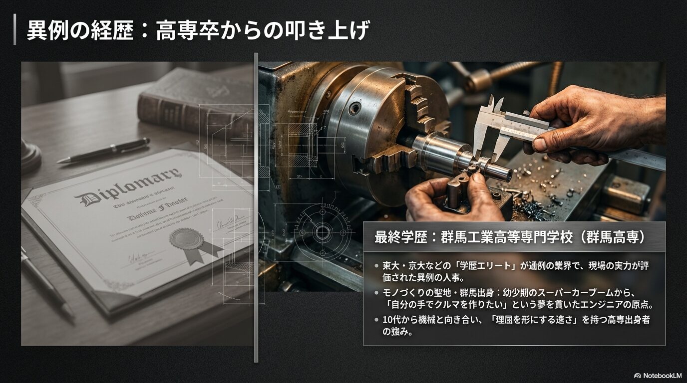 群馬工業高等専門学校卒業という異例の学歴を持つ渡辺剛氏の経歴紹介。現場の実力が評価された人事。