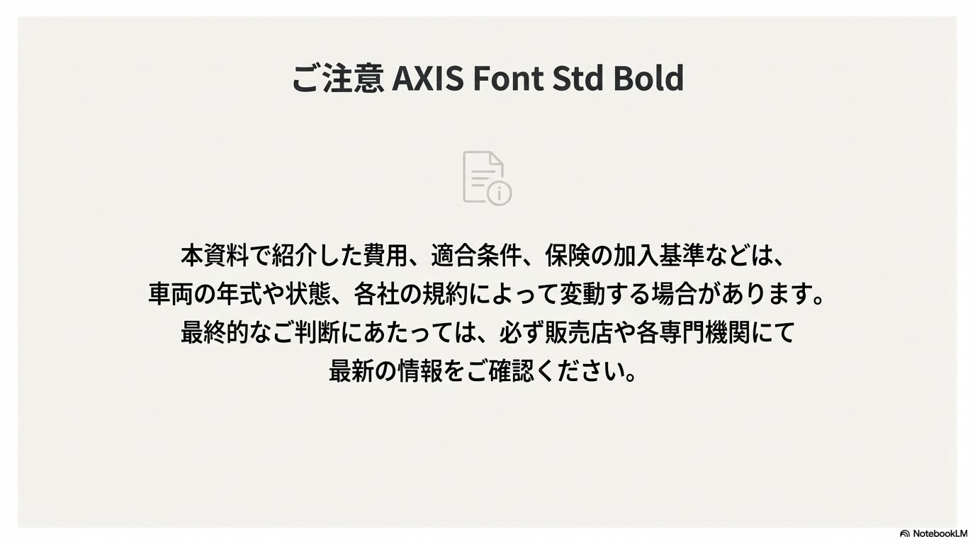 費用や適合条件が年式・規約によって変動することへの注意喚起