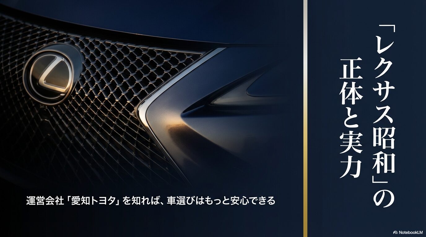 レクサス昭和の運営会社である愛知トヨタの歴史と実力を解説するスライドの表紙。