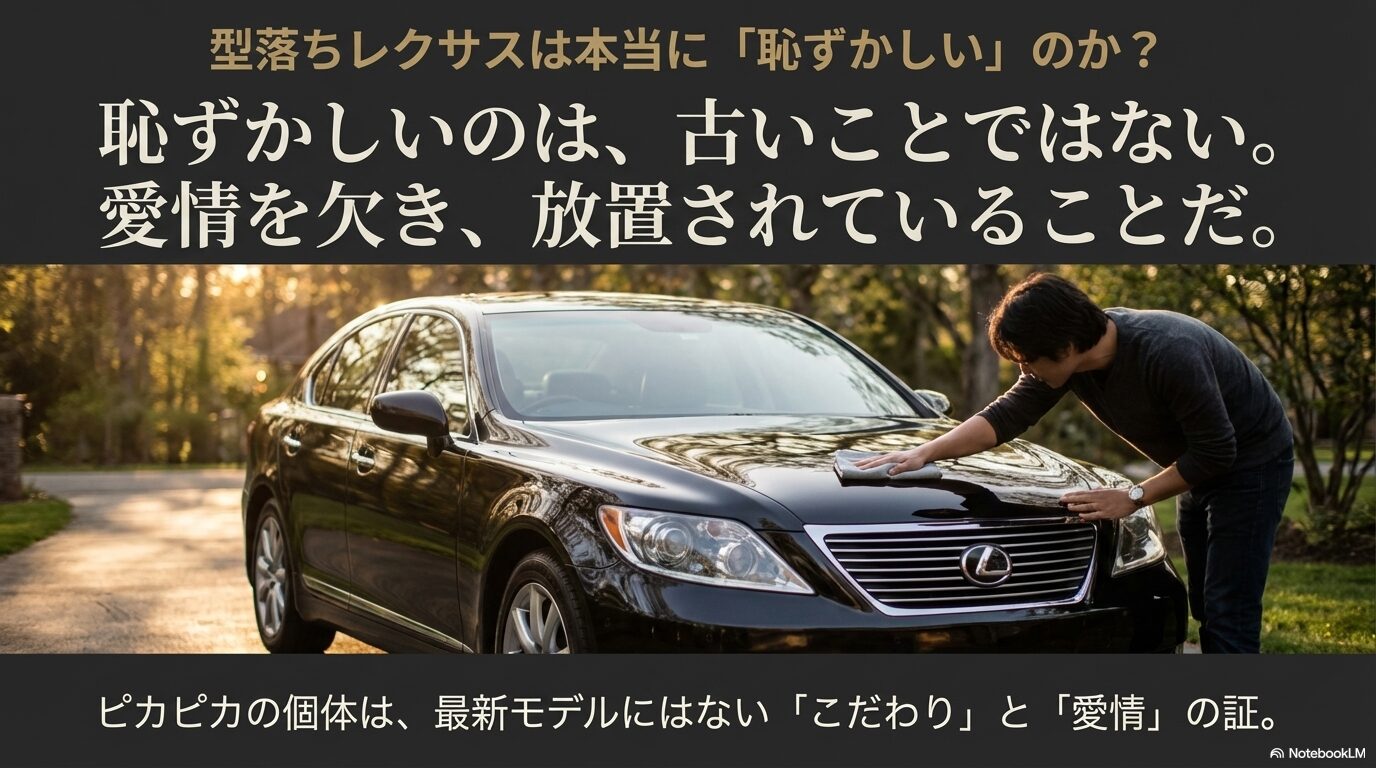 恥ずかしいのは古いことではなく、愛情を欠き放置されていること。ピカピカの個体はこだわりと愛情の証であるという解説。