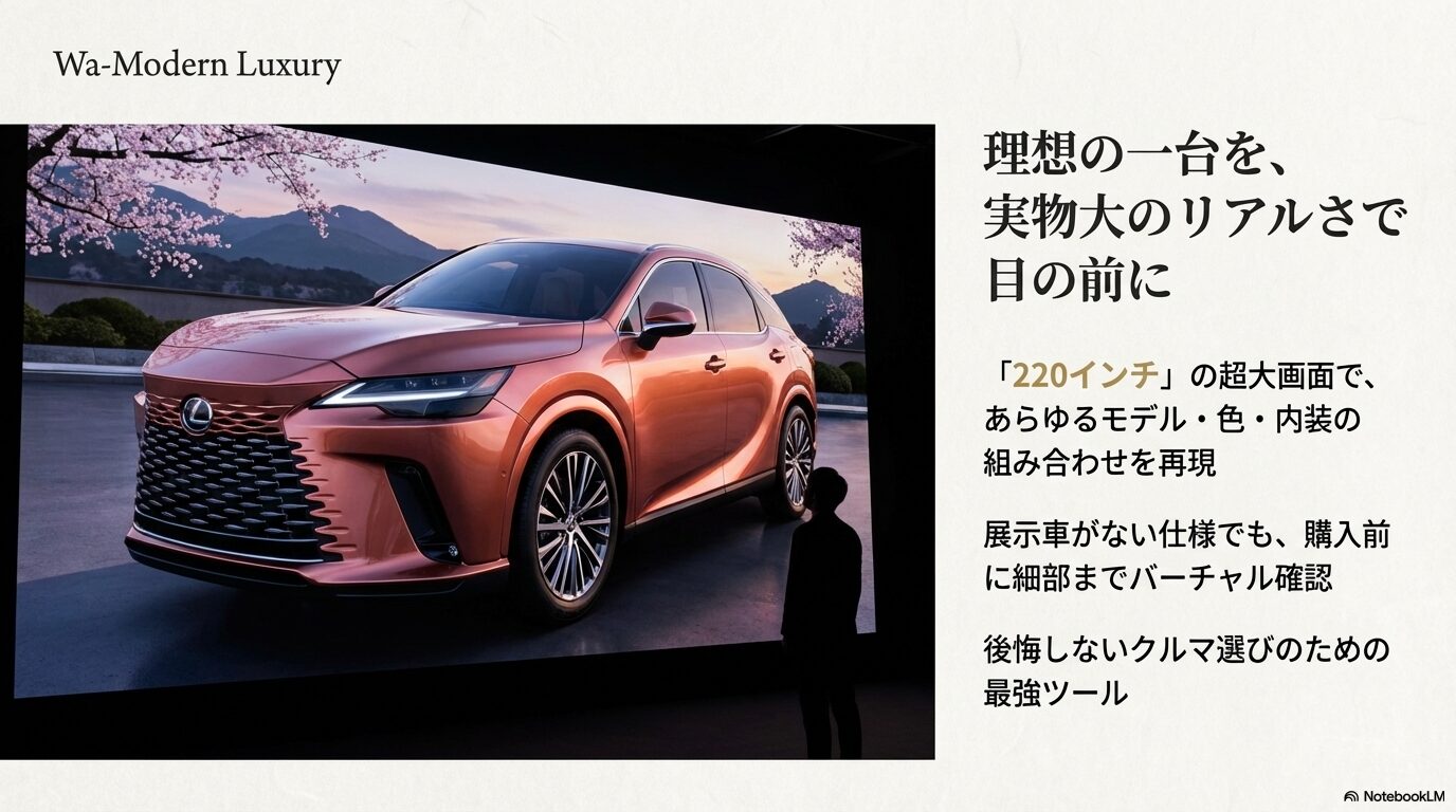 レクサス薮田の220インチ超大型カーシミュレーター・実車サイズのバーチャル確認