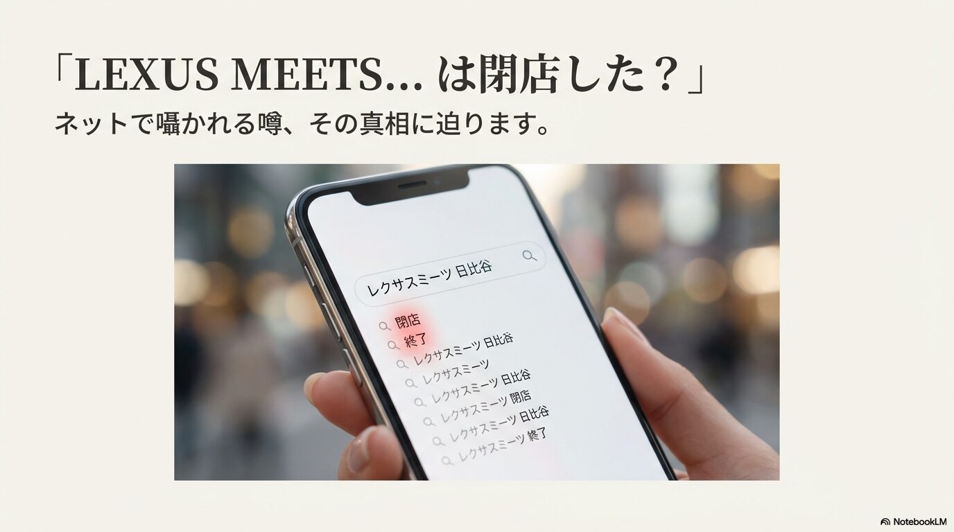 スマートフォンの検索画面に表示されるレクサスミーツ閉店のサジェストキーワード