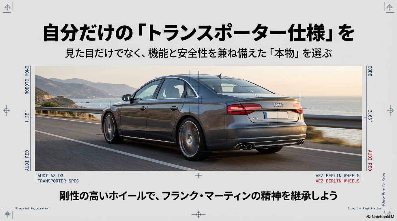 見た目だけでなく機能と安全性を兼ね備えたホイールを選び、フランク・マーティンの精神を継承することを促すイメージ画像