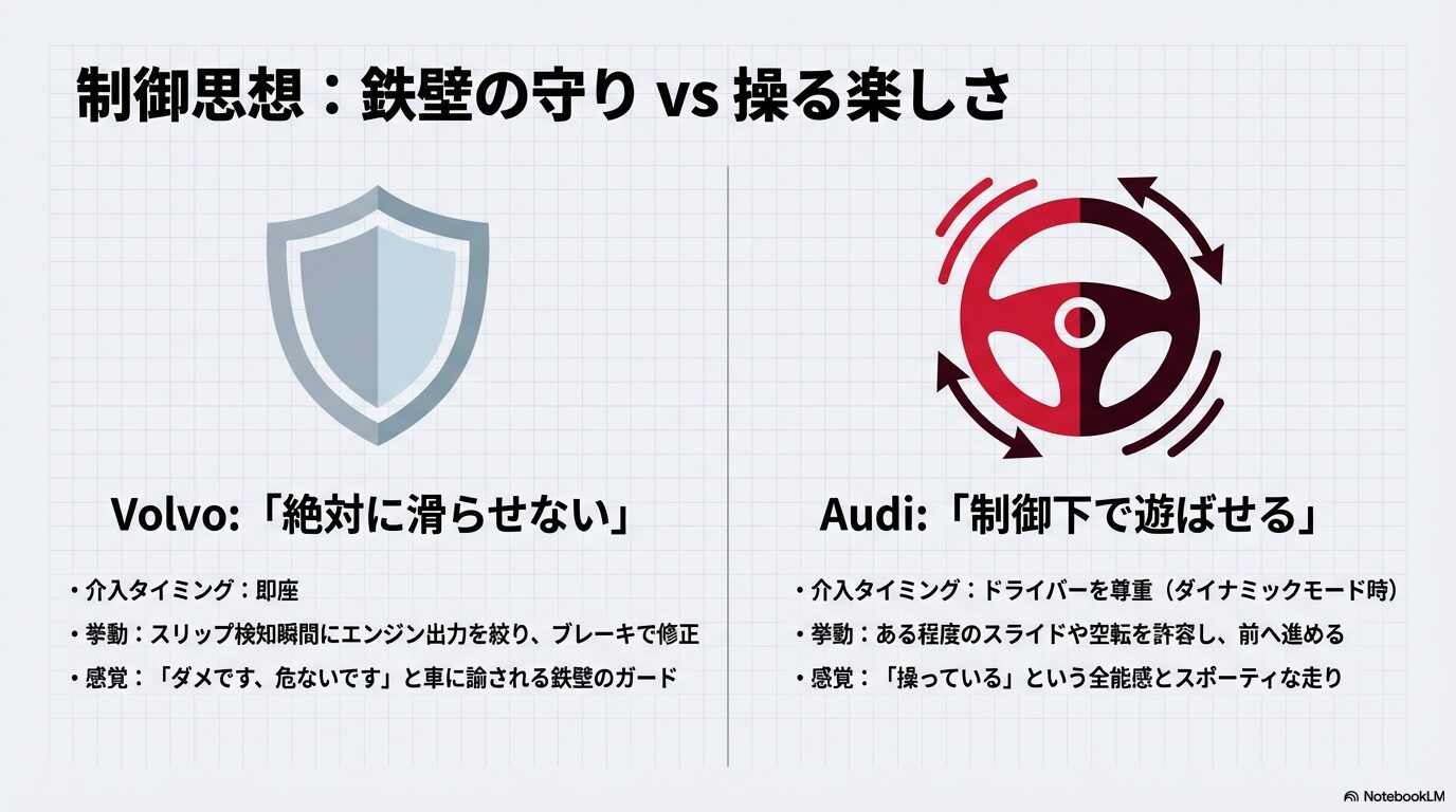 ボルボの安全思想とアウディの制御思想の違い：鉄壁の守りと操る楽しさ