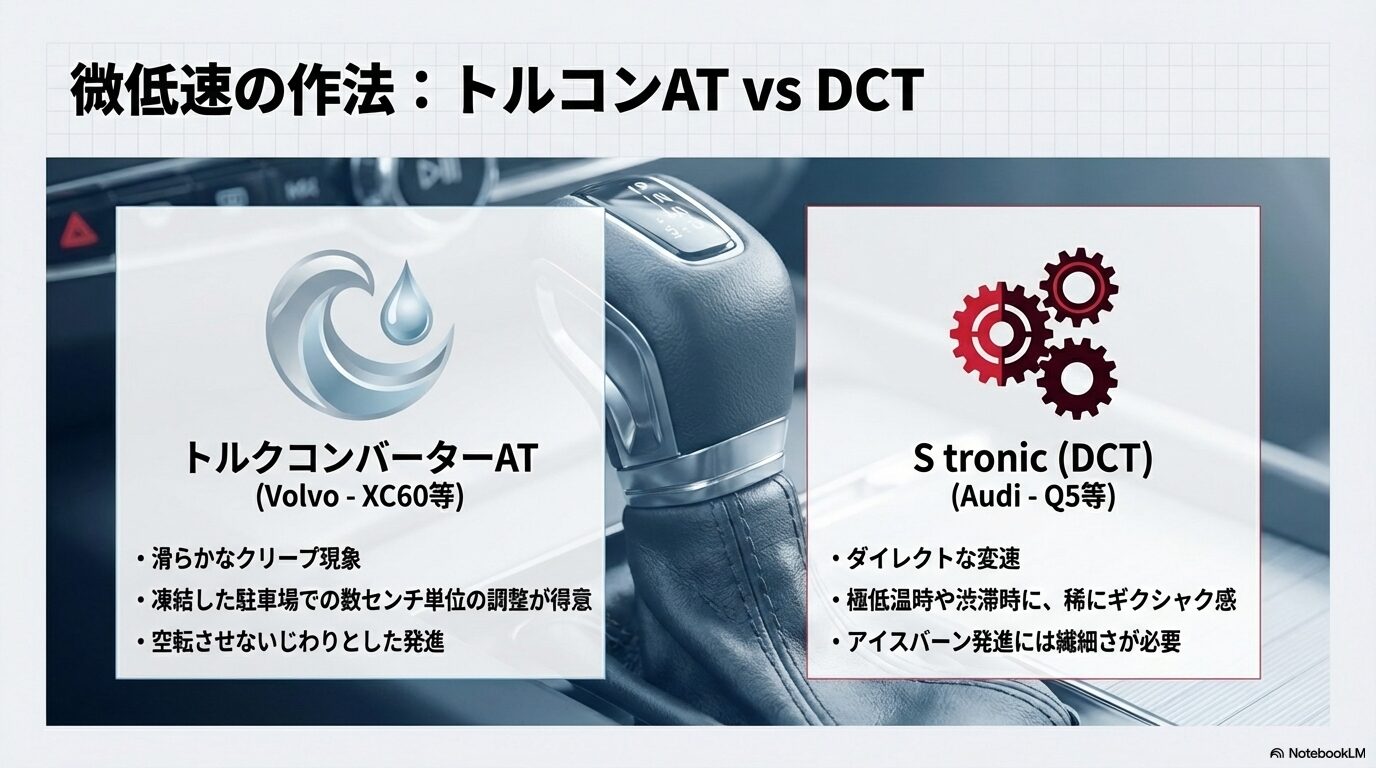 道での微低速性能比較：トルコンATとデュアルクラッチトランスミッション
